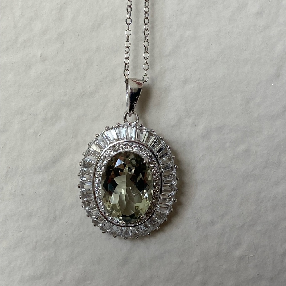 Sterling silver green peridot CZ necklace